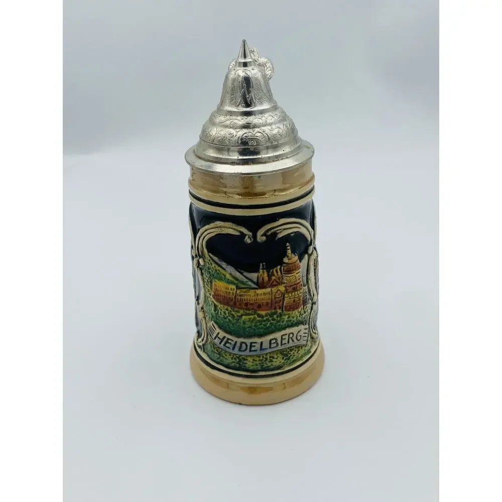 German Heidelberg Lidded Beer Stein Decorative Collectible Perkeo Scene